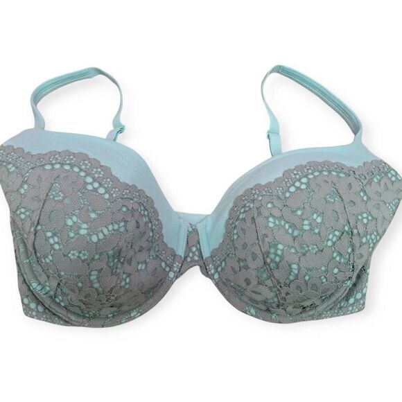 Body By VICTORIA'S SECRET VS Lined Demi Bra Lace Underwired Mint Green Gray 34DD - Picture 1 of 4